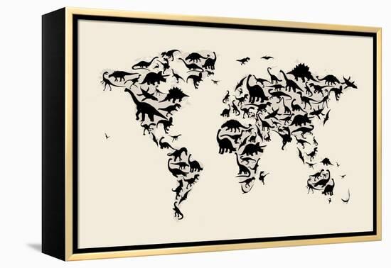 Dinosaur Map of the World Map-Michael Tompsett-Framed Stretched Canvas