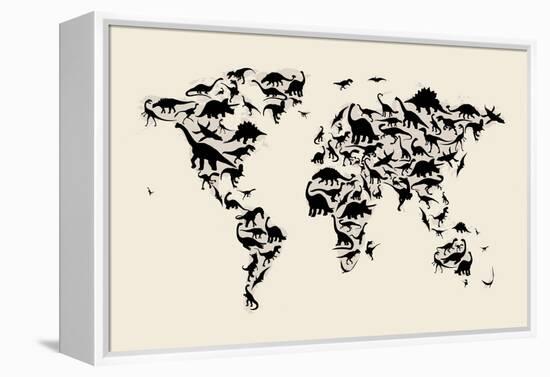 Dinosaur Map of the World Map-Michael Tompsett-Framed Stretched Canvas