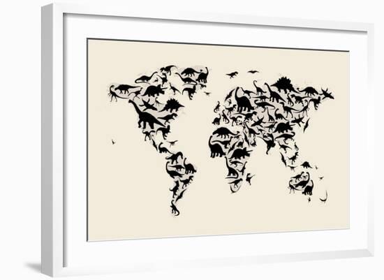 Dinosaur Map of the World Map-Michael Tompsett-Framed Art Print