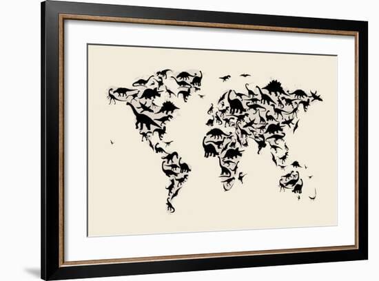 Dinosaur Map of the World Map-Michael Tompsett-Framed Art Print