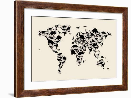 Dinosaur Map of the World Map-Michael Tompsett-Framed Art Print