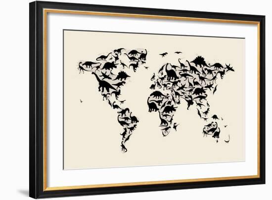 Dinosaur Map of the World Map-Michael Tompsett-Framed Art Print