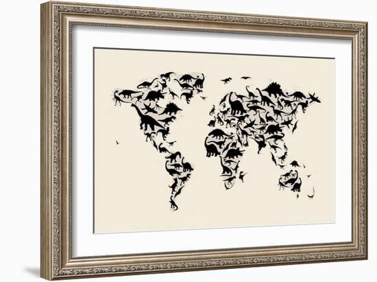 Dinosaur Map of the World Map-Michael Tompsett-Framed Premium Giclee Print