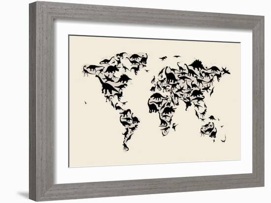 Dinosaur Map of the World Map-Michael Tompsett-Framed Premium Giclee Print