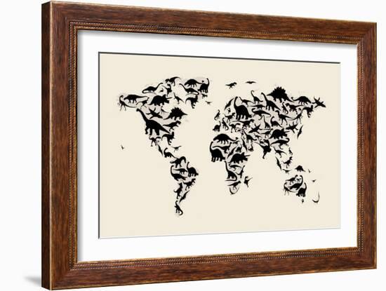 Dinosaur Map of the World Map-Michael Tompsett-Framed Premium Giclee Print