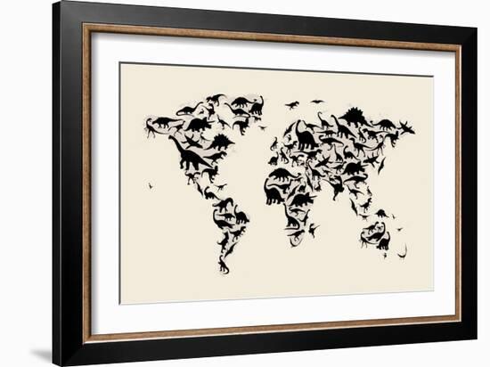 Dinosaur Map of the World Map-Michael Tompsett-Framed Premium Giclee Print