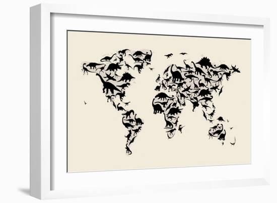 Dinosaur Map of the World Map-Michael Tompsett-Framed Premium Giclee Print