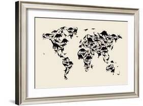 Dinosaur Map of the World Map-Michael Tompsett-Framed Art Print