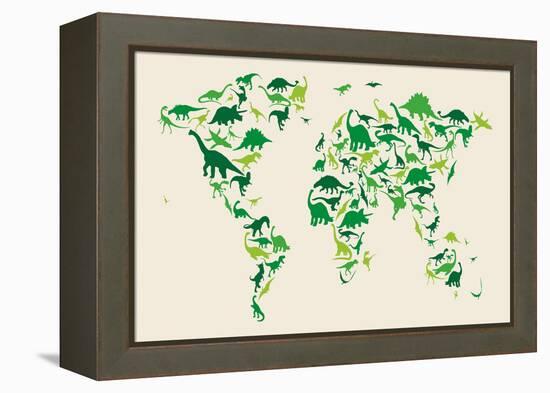 Dinosaur Map of the World Map-Michael Tompsett-Framed Stretched Canvas