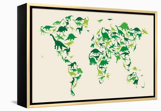 Dinosaur Map of the World Map-Michael Tompsett-Framed Stretched Canvas