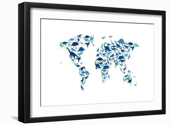 Dinosaur Map of the World Map-Michael Tompsett-Framed Art Print