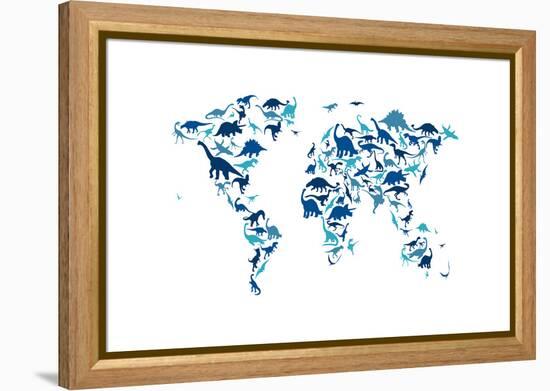 Dinosaur Map of the World Map-Michael Tompsett-Framed Stretched Canvas