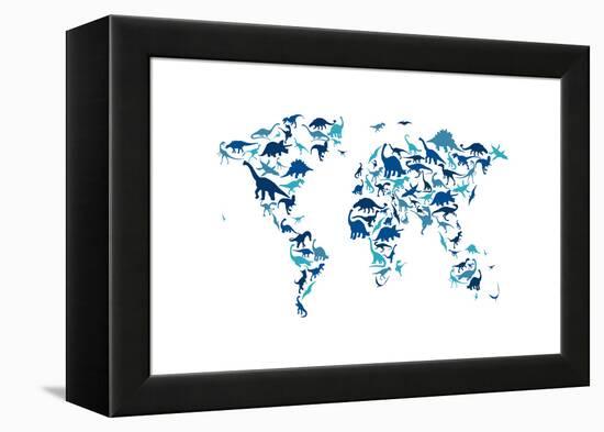 Dinosaur Map of the World Map-Michael Tompsett-Framed Stretched Canvas