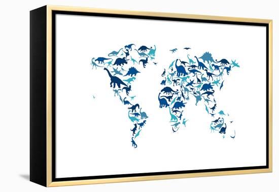 Dinosaur Map of the World Map-Michael Tompsett-Framed Stretched Canvas