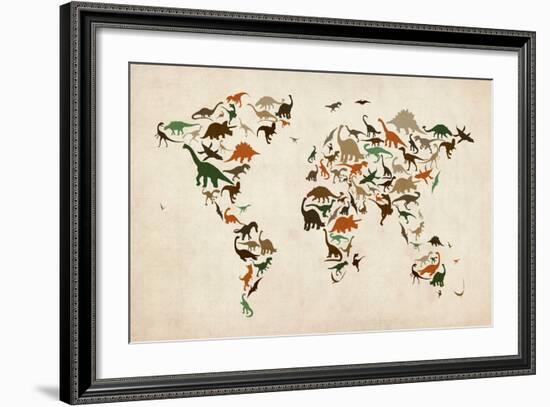 Dinosaur Map of the World Map-Michael Tompsett-Framed Art Print