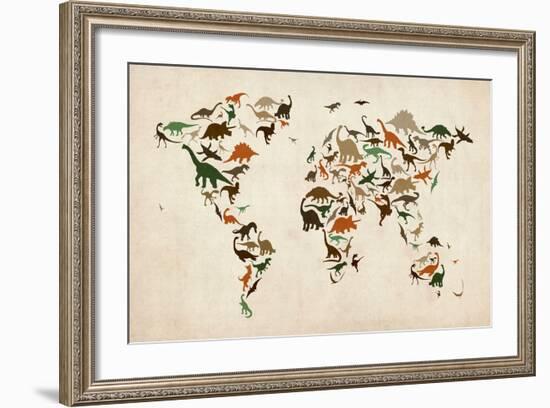 Dinosaur Map of the World Map-Michael Tompsett-Framed Art Print