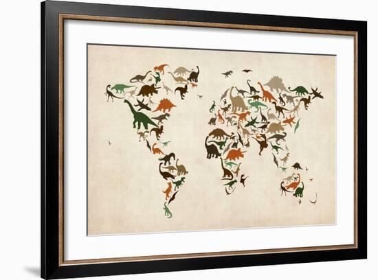 Dinosaur Map of the World Map-Michael Tompsett-Framed Art Print