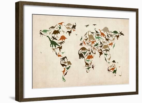 Dinosaur Map of the World Map-Michael Tompsett-Framed Art Print