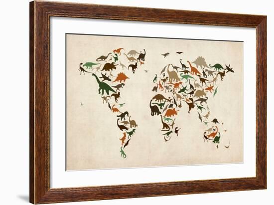 Dinosaur Map of the World Map-Michael Tompsett-Framed Art Print