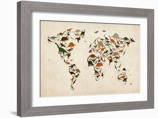 Dinosaur Map of the World Map-Michael Tompsett-Framed Art Print