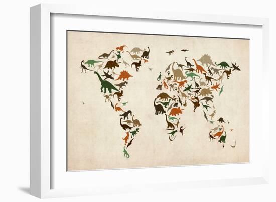 Dinosaur Map of the World Map-Michael Tompsett-Framed Art Print