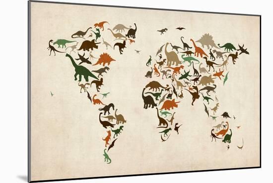 Dinosaur Map of the World Map-Michael Tompsett-Mounted Art Print