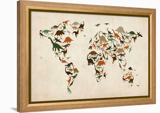 Dinosaur Map of the World Map-Michael Tompsett-Framed Stretched Canvas