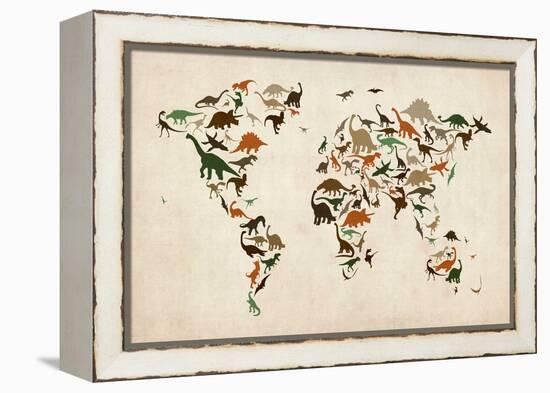 Dinosaur Map of the World Map-Michael Tompsett-Framed Stretched Canvas