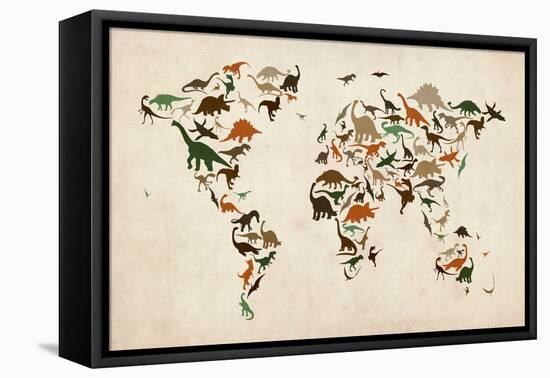 Dinosaur Map of the World Map-Michael Tompsett-Framed Stretched Canvas