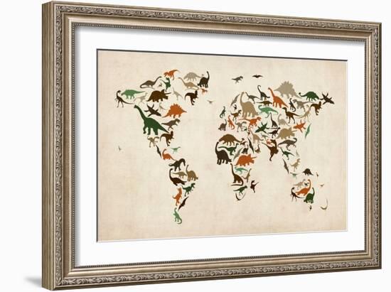 Dinosaur Map of the World Map-Michael Tompsett-Framed Art Print