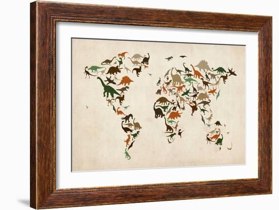 Dinosaur Map of the World Map-Michael Tompsett-Framed Art Print