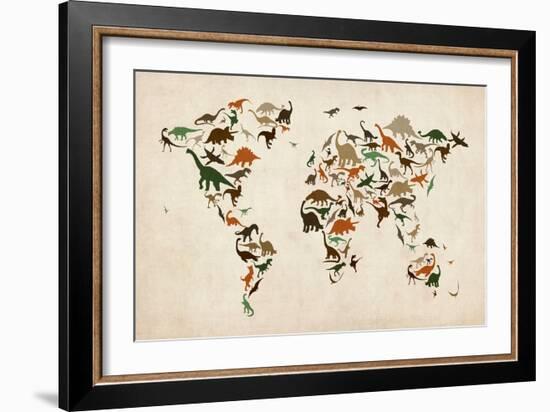 Dinosaur Map of the World Map-Michael Tompsett-Framed Art Print