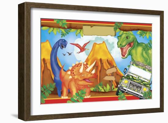 Dinosaur Party 3-Maria Trad-Framed Giclee Print