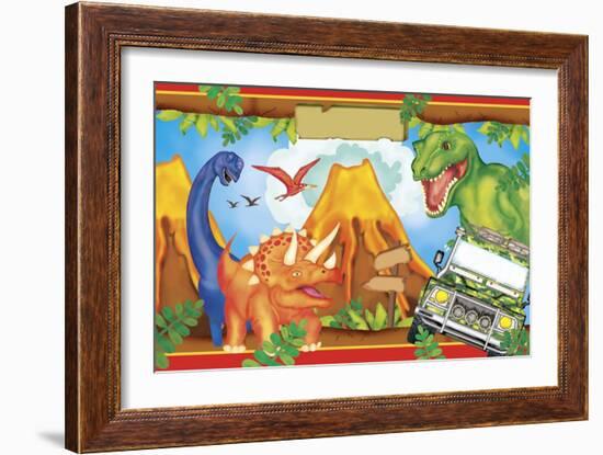 Dinosaur Party 3-Maria Trad-Framed Giclee Print