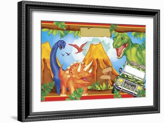 Dinosaur Party 3-Maria Trad-Framed Giclee Print