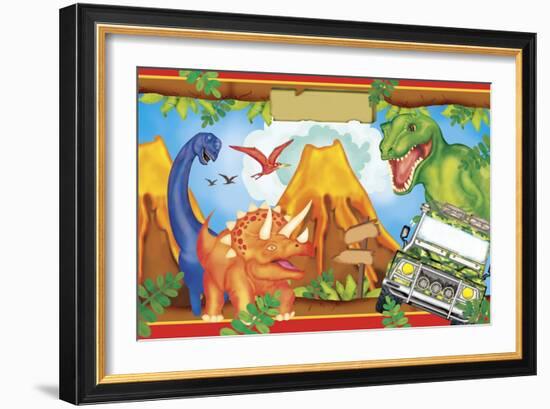 Dinosaur Party 3-Maria Trad-Framed Giclee Print