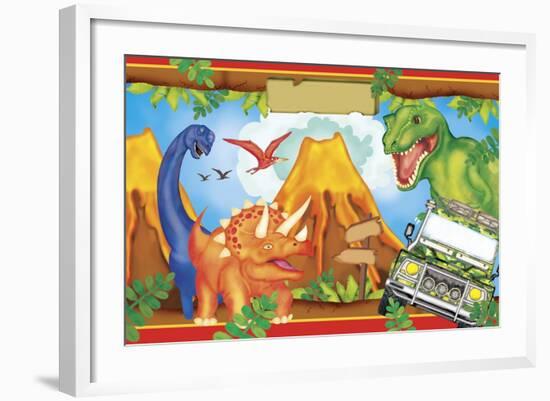 Dinosaur Party 3-Maria Trad-Framed Giclee Print