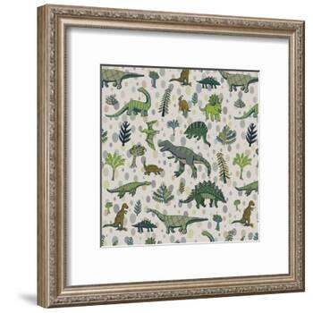 Dinosaur Pattern-GooseFrol-Framed Art Print