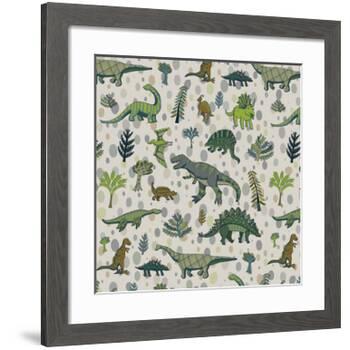 Dinosaur Pattern-GooseFrol-Framed Art Print