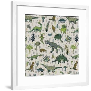 Dinosaur Pattern-GooseFrol-Framed Art Print