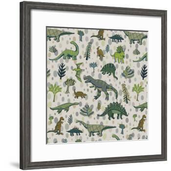 Dinosaur Pattern-GooseFrol-Framed Art Print