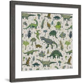 Dinosaur Pattern-GooseFrol-Framed Art Print
