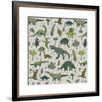 Dinosaur Pattern-GooseFrol-Framed Art Print