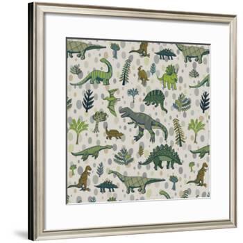 Dinosaur Pattern-GooseFrol-Framed Art Print