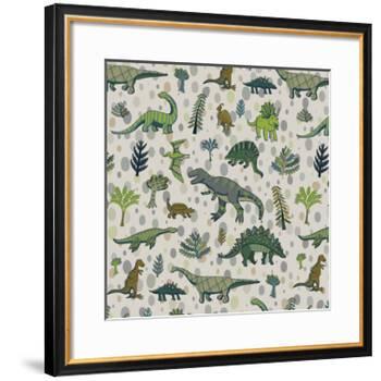 Dinosaur Pattern-GooseFrol-Framed Art Print