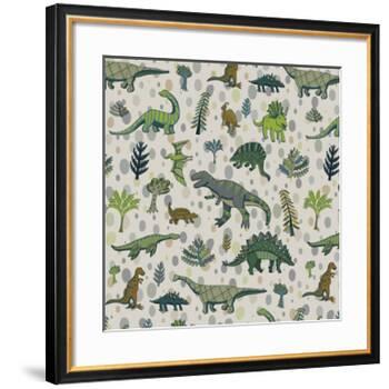 Dinosaur Pattern-GooseFrol-Framed Art Print