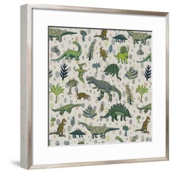 Dinosaur Pattern-GooseFrol-Framed Art Print
