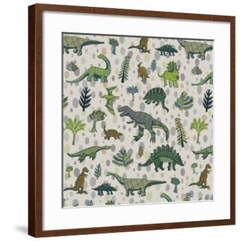 Dinosaur Pattern-GooseFrol-Framed Art Print