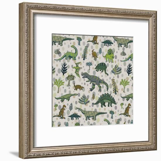 Dinosaur Pattern-GooseFrol-Framed Art Print