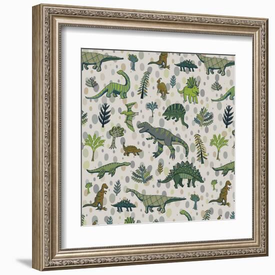 Dinosaur Pattern-GooseFrol-Framed Art Print